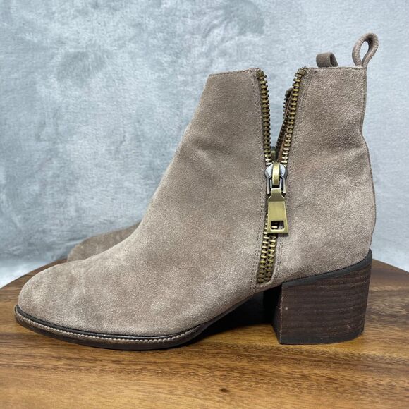 Jeffrey Campbell Boots 8 Tan Suede Boone Cut Out Side Zip Ankle Chunky Heel - Picture 6 of 16